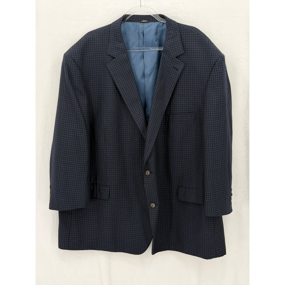 Oak Hill Blazer Mens 4XL 58R 60R Navy Gingham Sport Coat Jacket Business Church